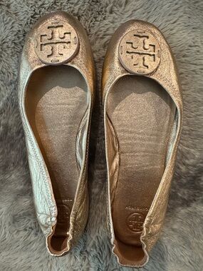 Tory Burch Metallic Copper Logo Ballet Flats